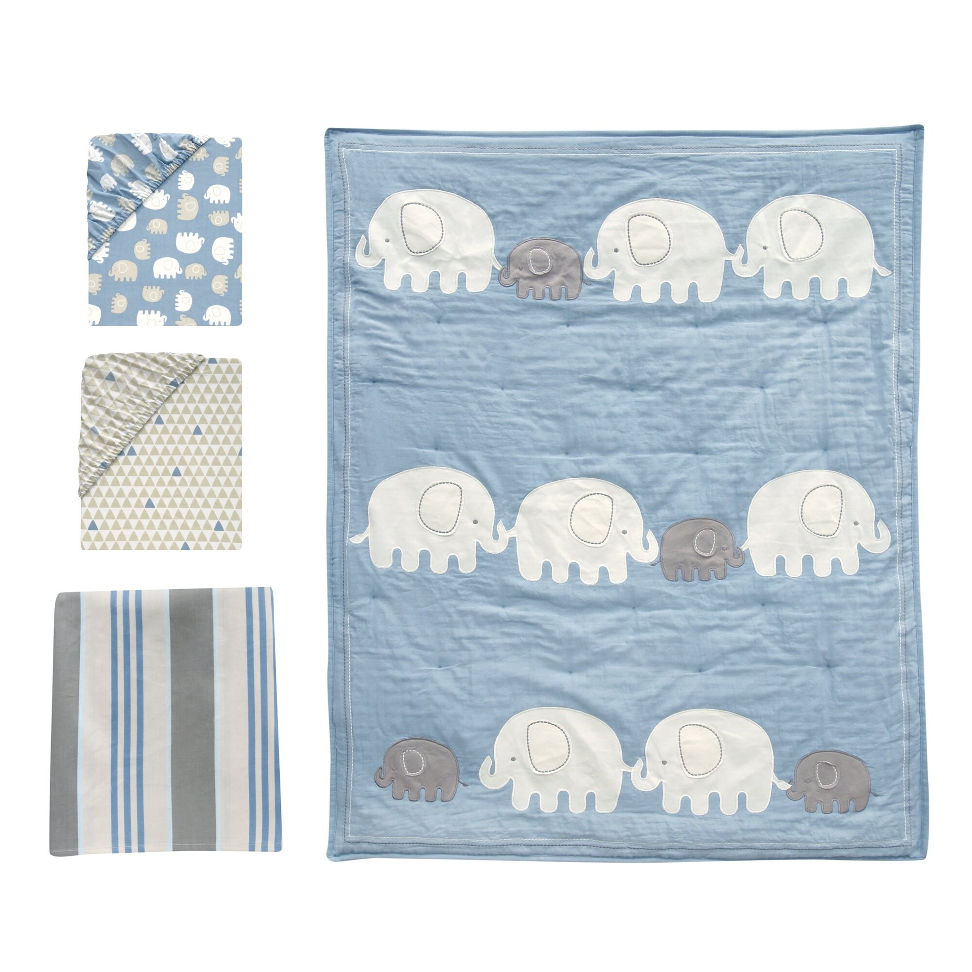 Shop Lambs Ivy Signature Elephant Tales Blue Gray White Stripe 4