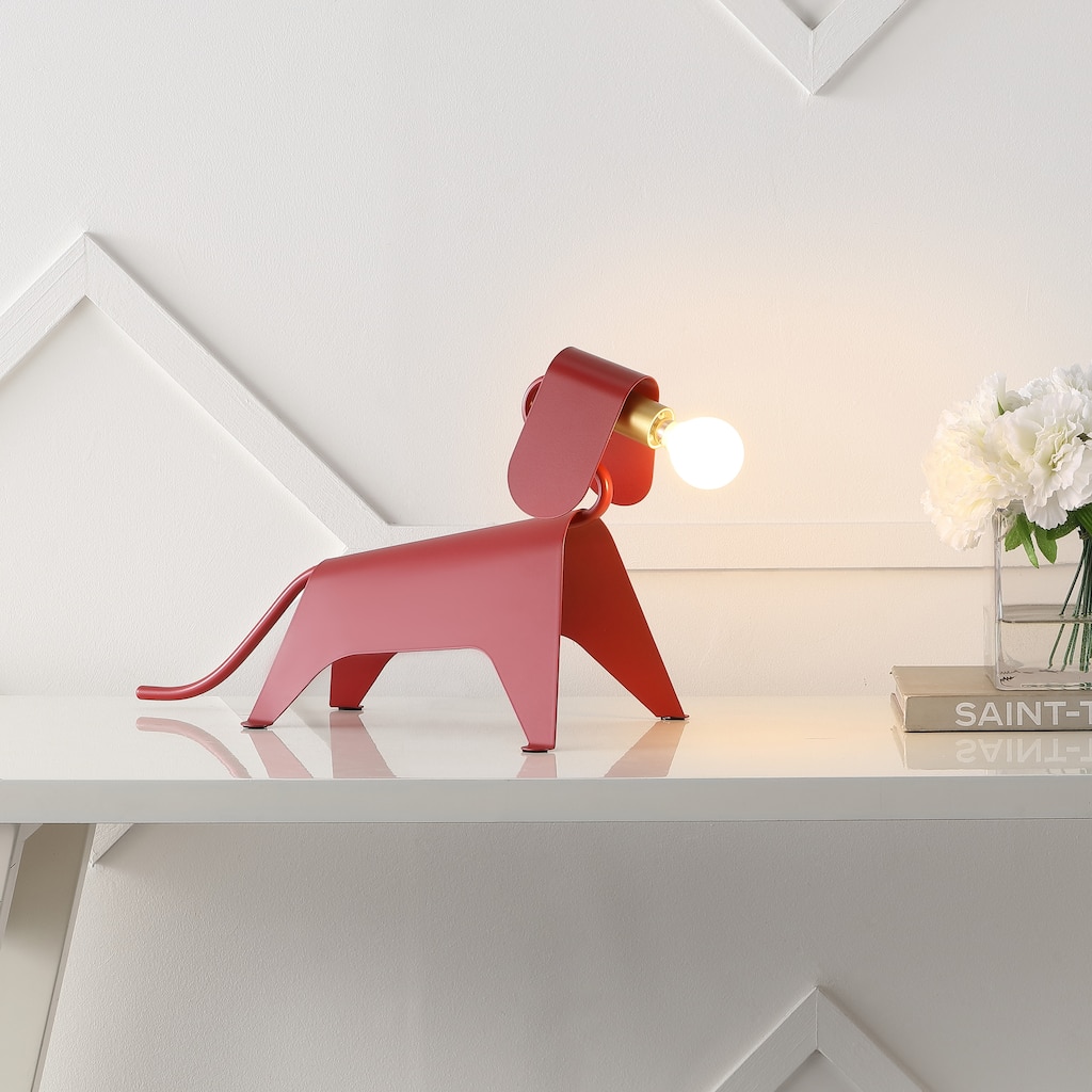 Penelope 10" Modern Industrial Iron Canine LED Kids' Lamp, Red by JONATHAN Y