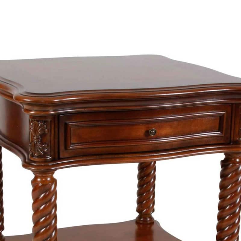 26 in. Brown Square Faux Marble End Table, Sturdy Build End Side Table for Living Rooms