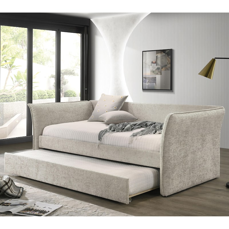 Furniture of America Gestin Modern Twin Upholstered Daybed with Trundle - Beige