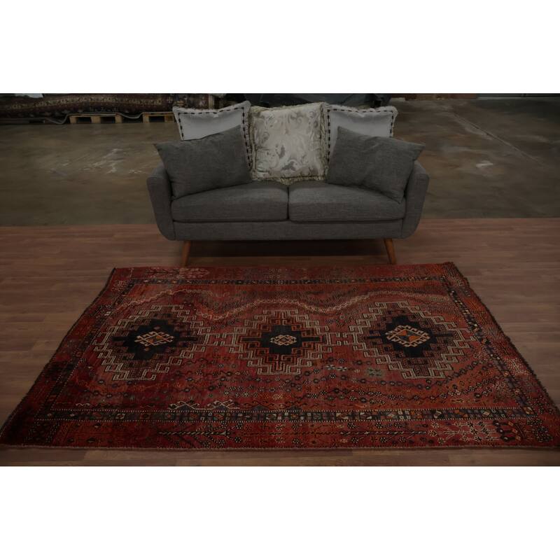 Hand Knotted Oriental 100% Wool Carpet Traditional Tribal Oranges & Rust Qashqai Area Rug - 7' 3'' X 4' 9''