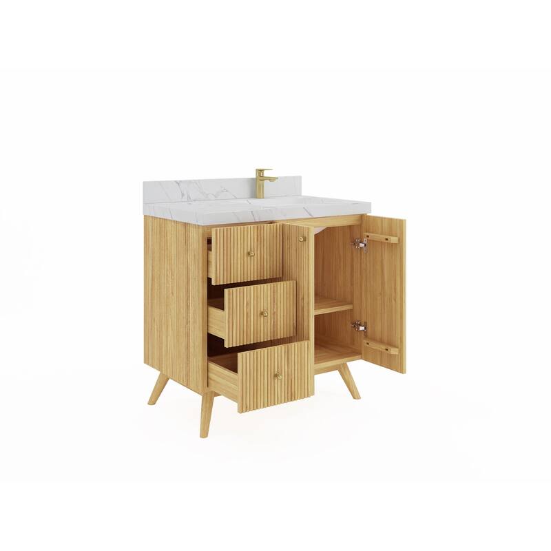 Willow Collections 36 in. W x 22 in. D Pasadena Solid Te Right Offset Sink Bathroom Vanity with Countertop