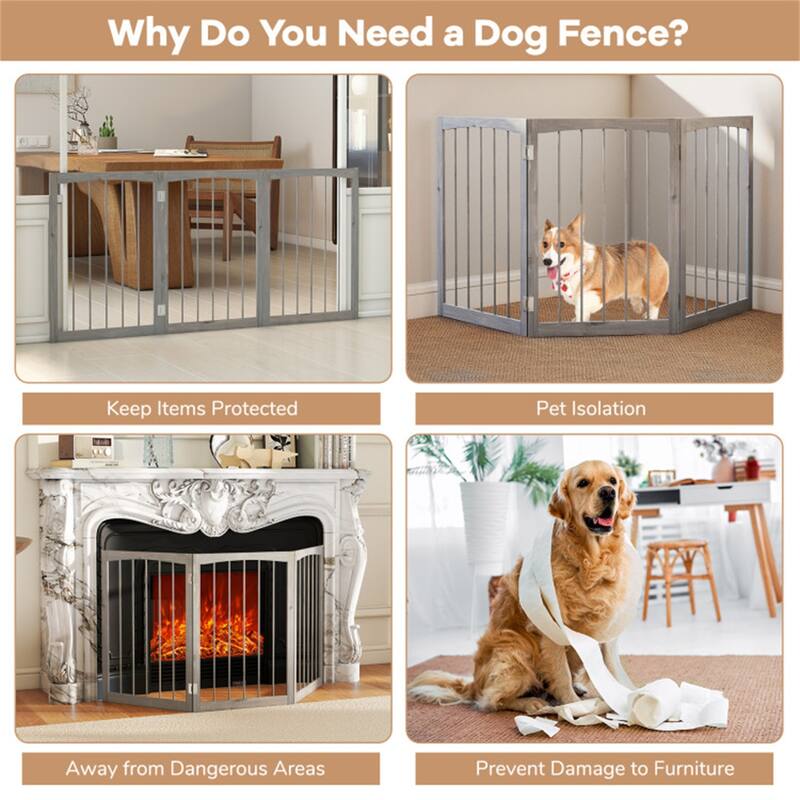 3 Panel Freestanding Wooden Dog Gate Pet Barrier for Doorways Kitchens or Bedrooms - 21" x 1.6" x 30"