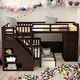 preview thumbnail 1 of 7, Modern Twin-Twin over Full L-Shaped Bunk Bed With 3 Drawers,Portable Desk and Wardrobe Espresso