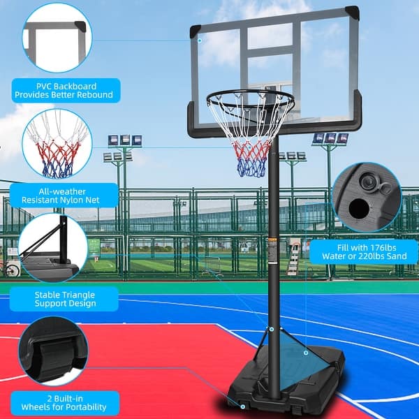 slide 2 of 7, Height Adjustable Basketball Hoop with 44-Inch Backboard - 43.7"L x 27.76"W x 5.71"H Black