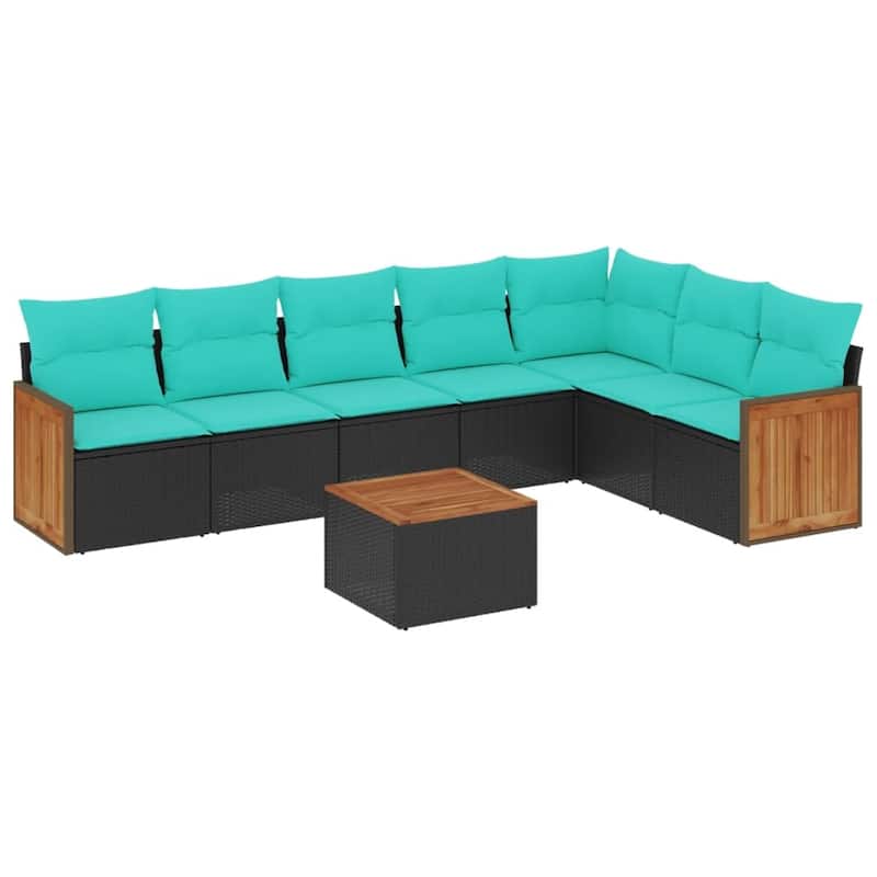 vidaXL 7 Piece Patio Sofa Set with Cushions Black Poly Rattan