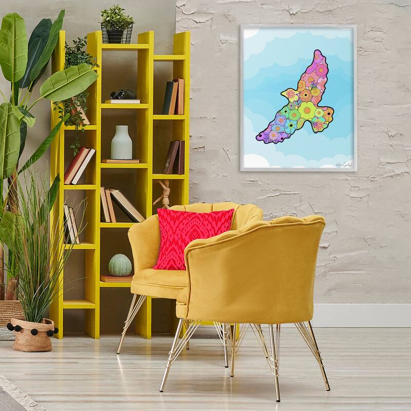 Stupell Bright Floral Bird Outline Framed Giclee Art Design By Katie Conley