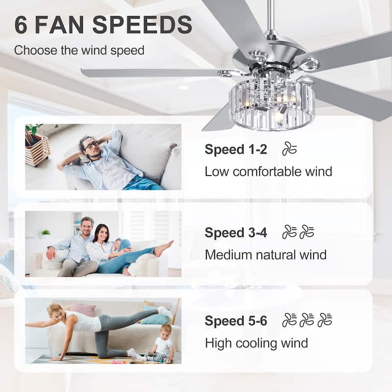 52 IN Chrome 5-Blade Ceiling Fan with Light Kit and Remote