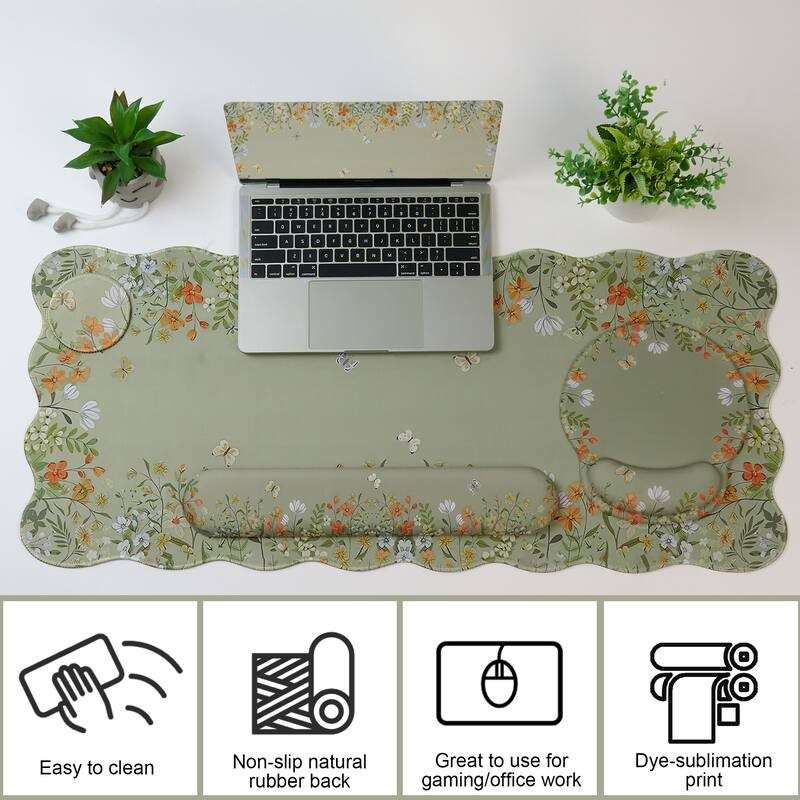 4Pcs Floral Ergonomic Desk Pad Set Flower Mat Desk Decor For Keyboard Laptop Computer
