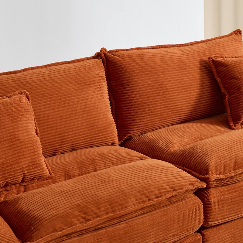 Orange Corduroy Upholstered Sofa Sleeper Loveseat with Pillows 84x32x32 inches