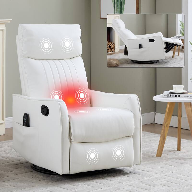 Heat Massage Manual Recliner Chair with Rocker and Swivel in Faux Leather for Living Room