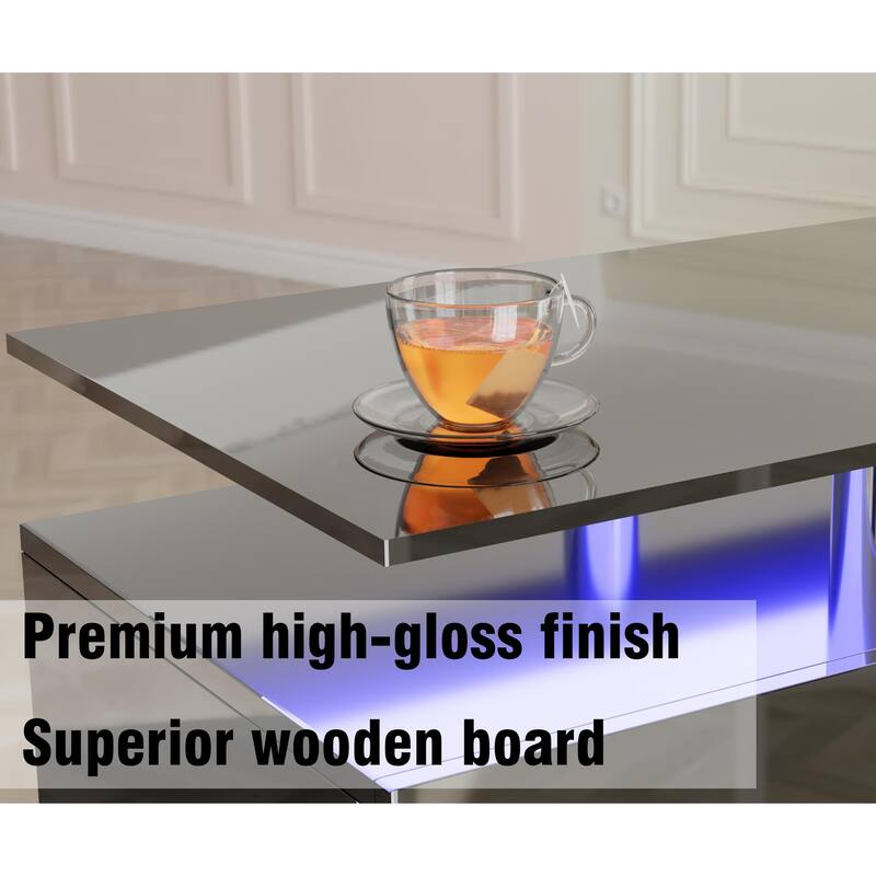 70" High Gloss TV Stand with Built-In Electric Fireplace, 9-Color Flame, Storage Shelves & Remote, for 80" TVs
