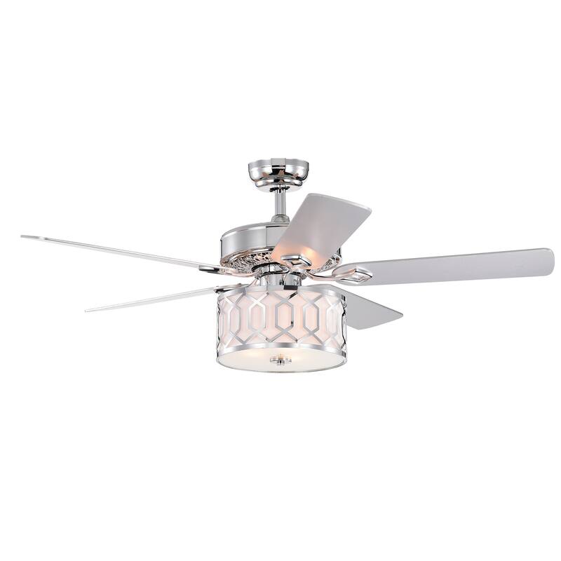 Muzanne Chrome 52-Inch 5-Blade Geometric Pattern Metal/Plastic Lighted Ceiling Fan
