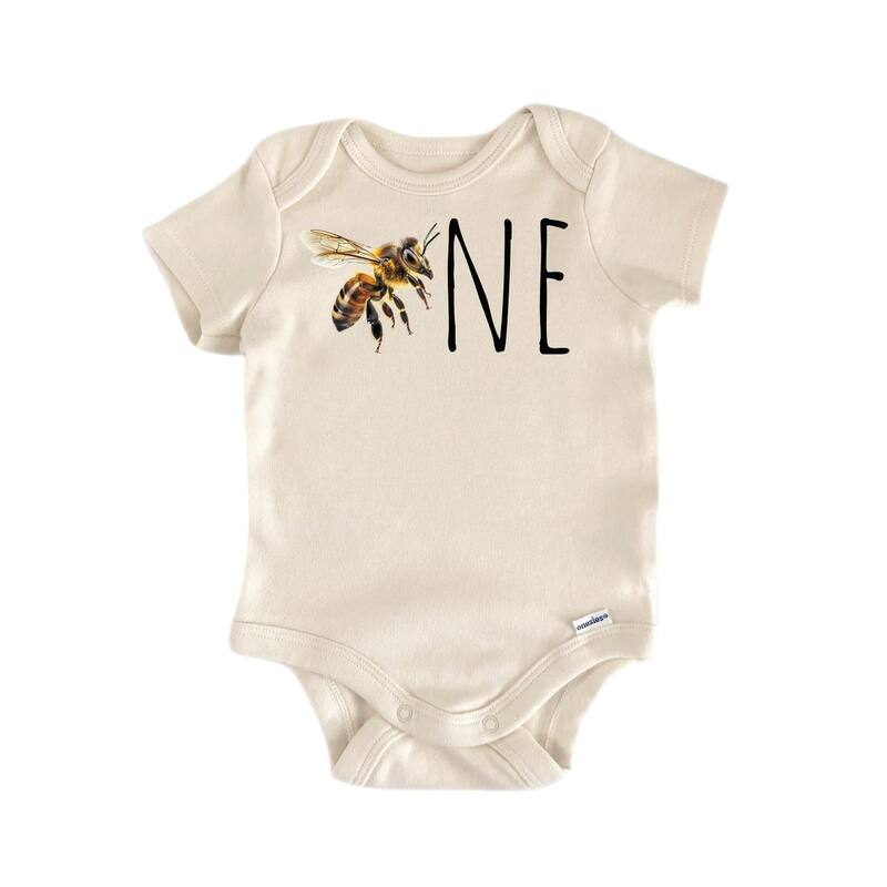 Birthday Bee One - Baby Boy Girl Clothes Infant Bodysuit Funny Cute Newborn - Natural - 0-3M