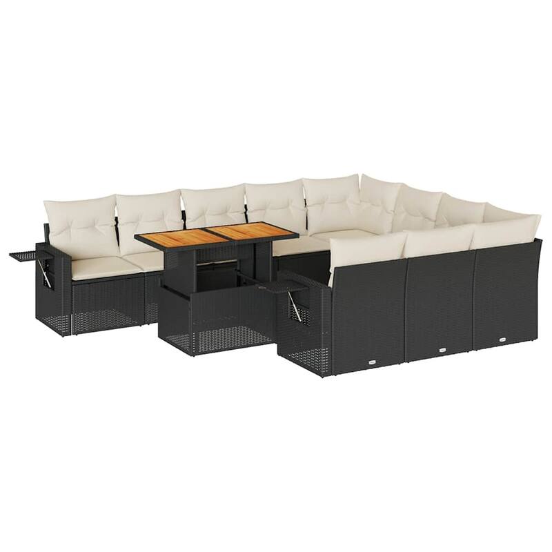 vidaXL Patio Sofa Set with Cushions Table and Sofa Sections 11 Piece Poly Rattan - 21.7 x 39.4 x 28.7