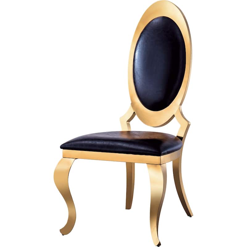 Set of 2 Leatherette Dining Chair with Oval Backrest and Steel Legs
