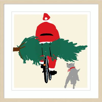 Spruced Up Santa on Bicycle by Jenny Frean Wood Framed Wall Art Print