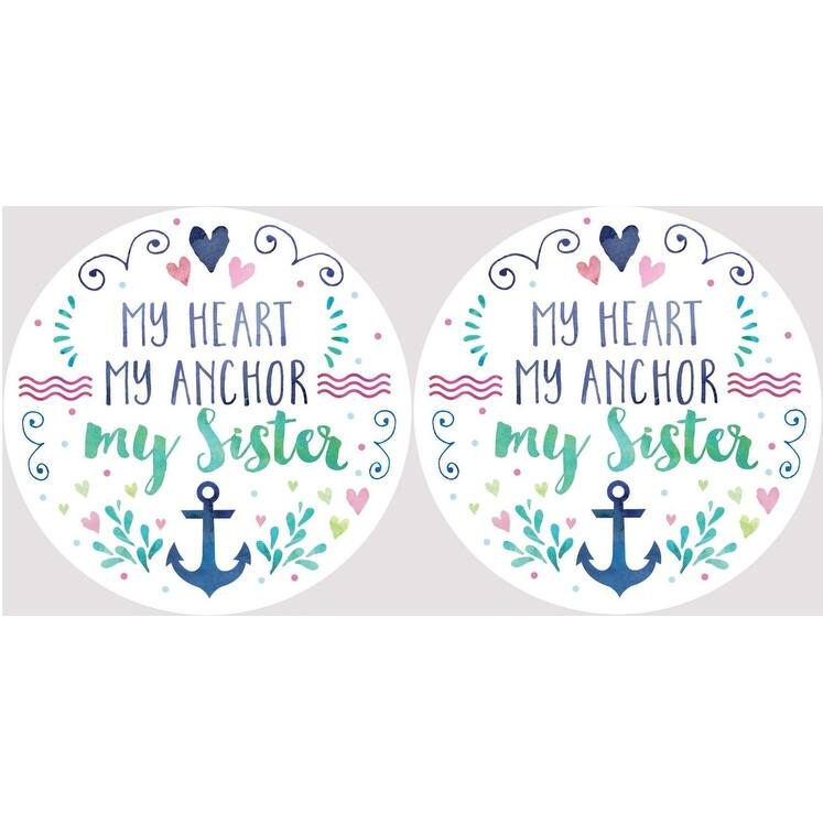 My Heart My Anchor My Sister Car Coasters Set of 2 - Multi