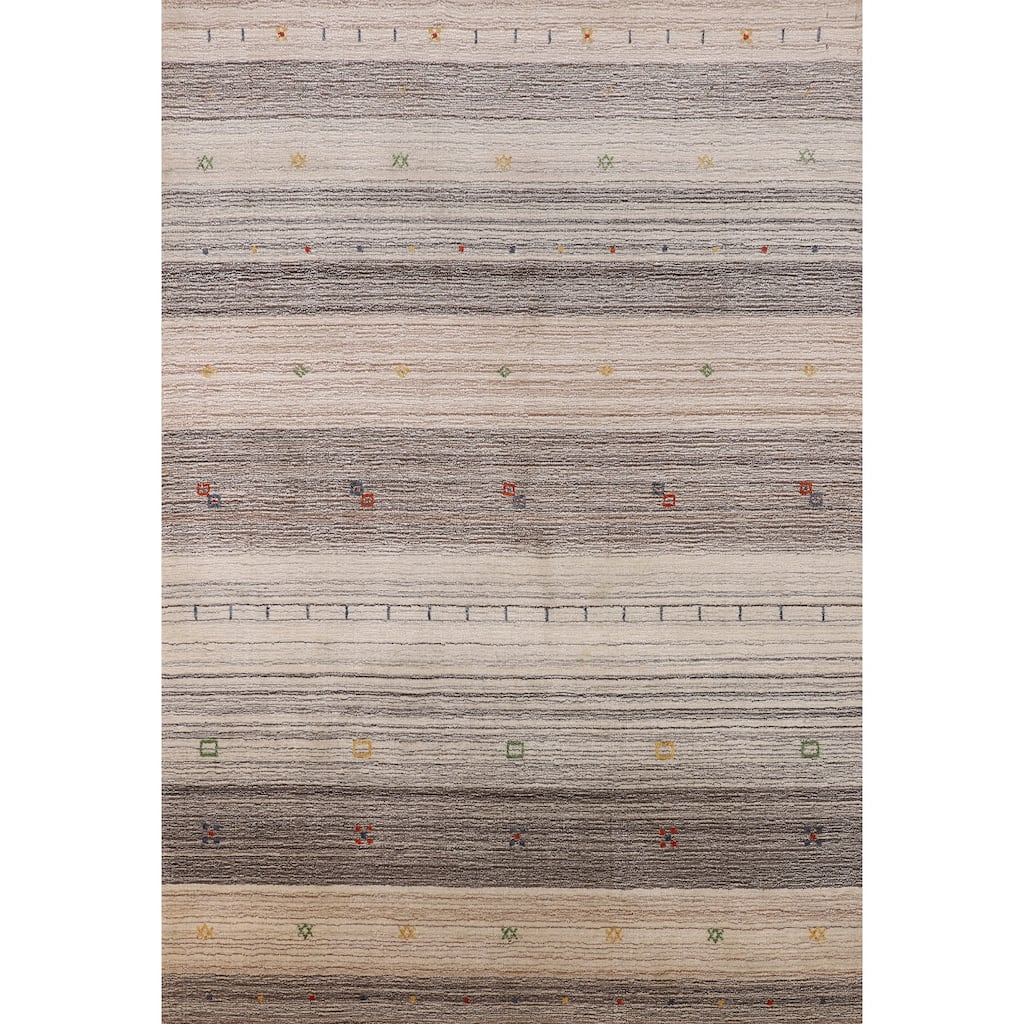 Striped Gabbeh Indian Area Rug Hand-Knotted Oriental Wool Carpet - 4'8"x 6'6"