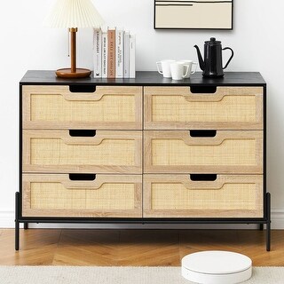 Modern 6-Drawer Storage Rattan Dresser Cabinet - Bed Bath & Beyond ...