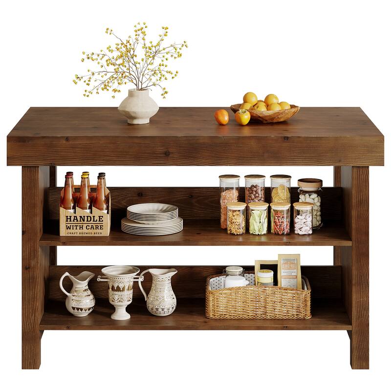 Solid Wood Kitchen Island, Open Storage Counter Height Table, Kitchen Dining/Living Room Coffee Bar Accent Island