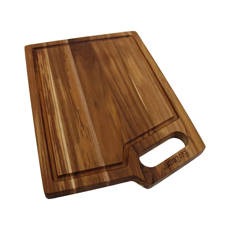EcoDecors Teak Cutting Board 14" x 10", Reversible Teak Wood Edge Grain Carving Board with Juice Groove, FSC Certified