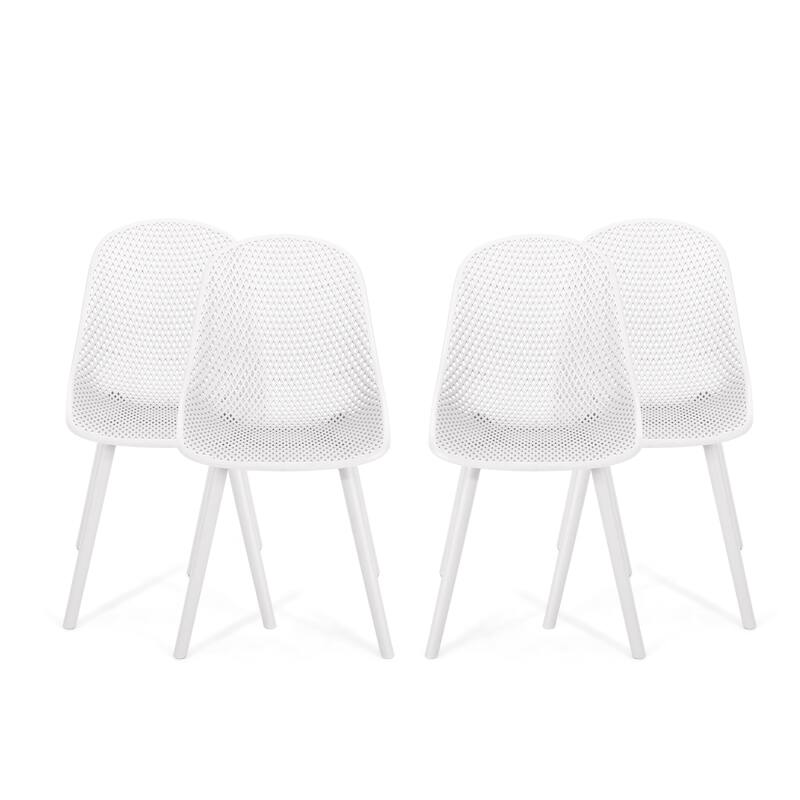 Posey Outdoor Diamond Perforated Modern Dining Chair (Set of 4) by Christopher Knight Home - 18.50" W x 22.50" L x 33.00" H - White