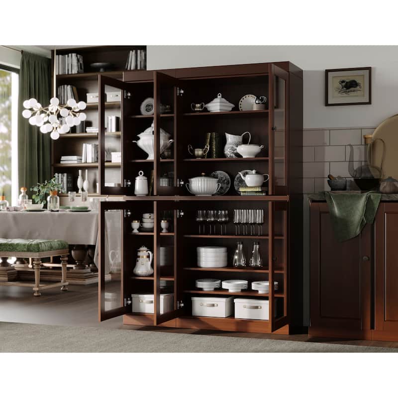 Palace Imports 100% Solid Wood 48.5" Pantry China Cabinet with Clear Glass Doors and Adjustable Shelves
