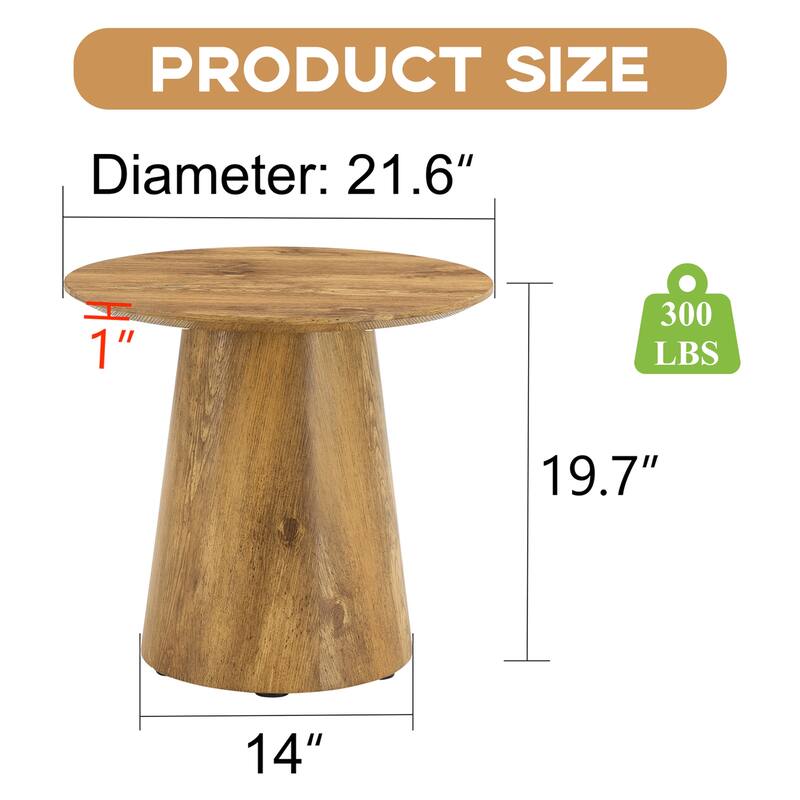 Roomfitters 21.6" Round MDF Coffee Table with Natural Wood Grain Finish and Black Metal Legs, Wood