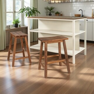 3-Piece Rustic Solid Wood Kitchen Island Set, 45" Table with 2 Seats ...