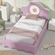 preview thumbnail 15 of 24, Twin/Full Size Upholstered Platform Bed with LED Headboard, Cute Kids Bed Frame Pink Floor Bed
