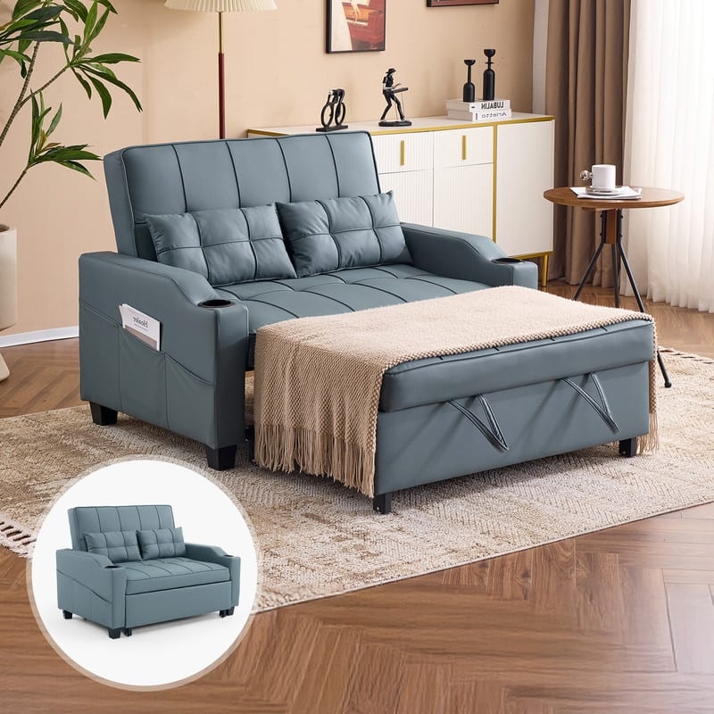 Upholstered Cat's Claw Leather Convertible Reclining Sleeper Sofa Bed With Cushions For Small Spaces