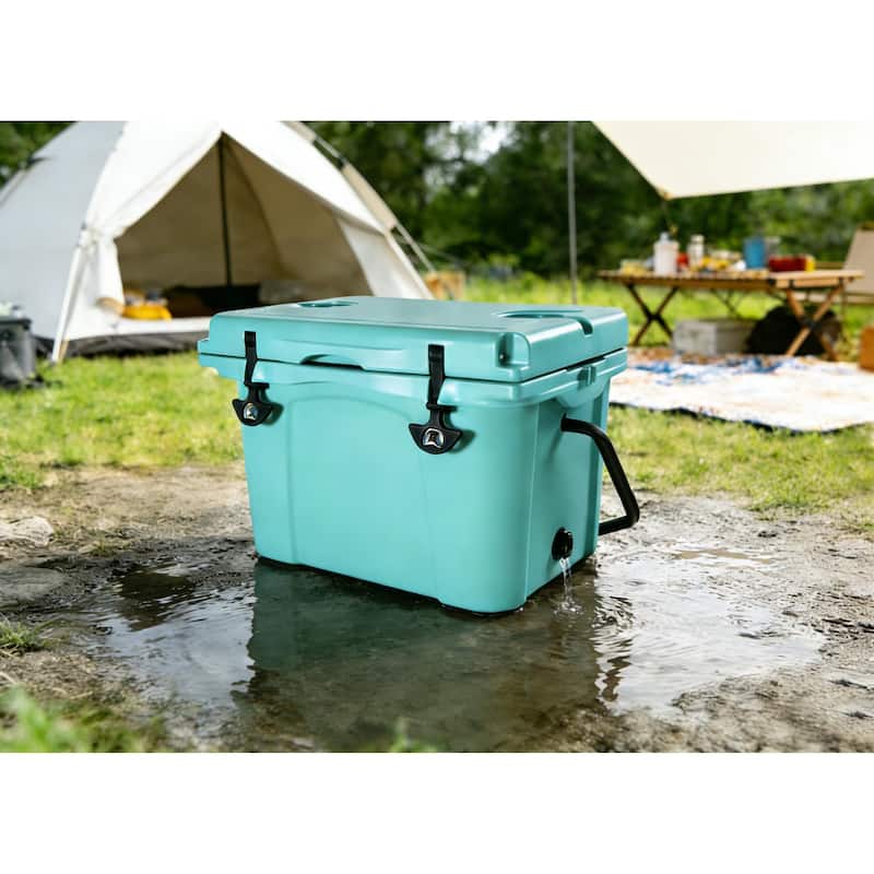 Anmytek 25QT Heavy Duty Rotomolded Insulated Cooler Box with 6 Day Ice Retention Turquoise Portable Hard Cooler
