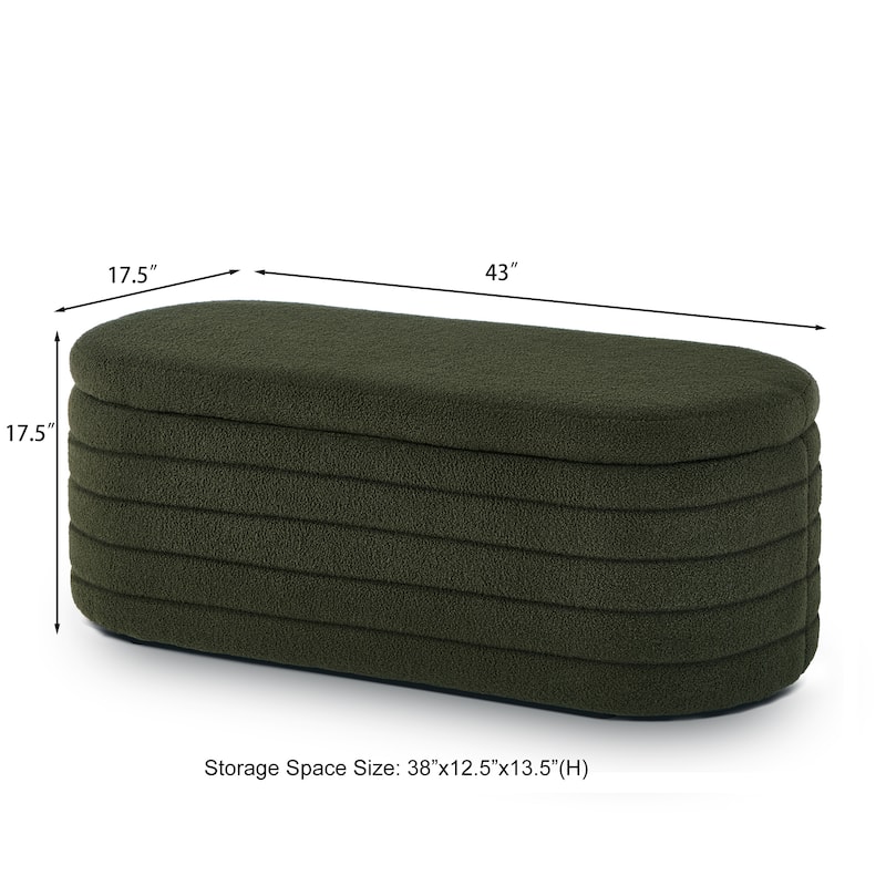 Teddy Fabric Upholstered Oval Storage Ottoman Bench, No assembly required