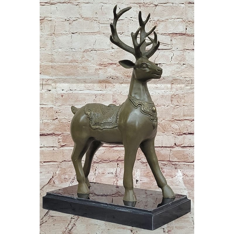 Bronze Deer With Antlers Statue - Elegant Wildlife Sculpture