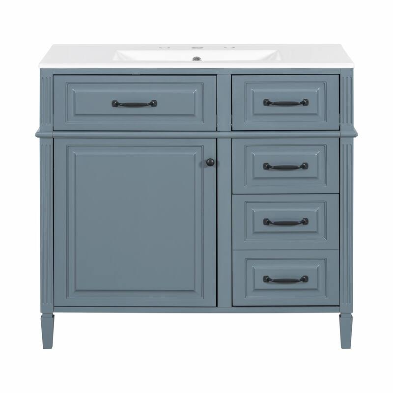 36-Inch Bathroom Vanity with Ceramic Sink Top, Solid Wood Frame and MDF Cabinet