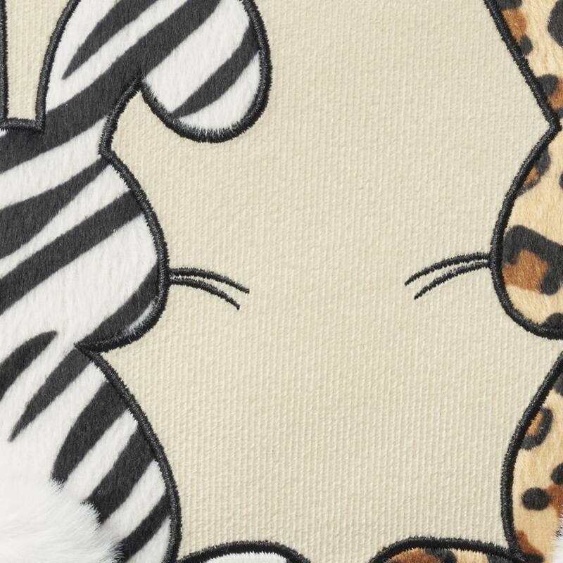 14" X 20" Beige Animal Print Applique Bunny Trio Lumbar Throw Pillow With Pompoms