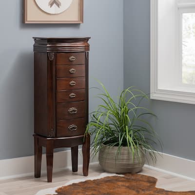 6-Drawer Wooden Jewelry Armoire - 40.25" - Espresso Brown