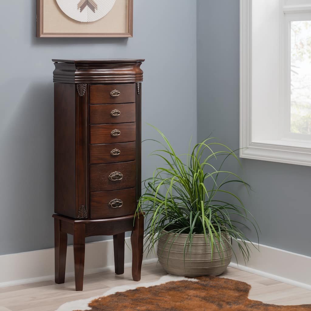 6-Drawer Wooden Jewelry Armoire - 40.25" - Espresso Brown
