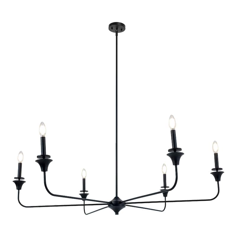 Oriea Mid-Century Modern Black 6-Light Chandelier Wheel Candle Light - D48.8" x H13.4"