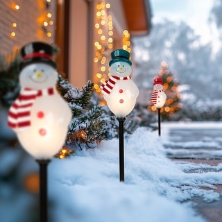Christmas Snowman Pathway Lights Outdoor Decoration, Snowman Landscape Path Gemmy Lightshow 4-Marker White Snowman Christmas Pathway Markers