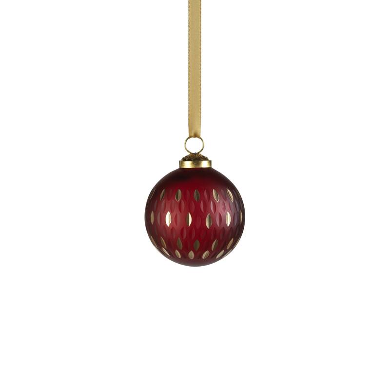 3" Red Frosted & Etched in Gold Glass Ball Ornaments, Set of 6