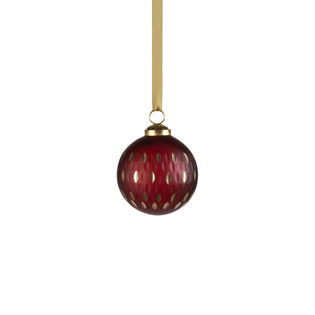 3" Red Frosted & Etched in Gold Glass Ball Ornaments, Set of 6