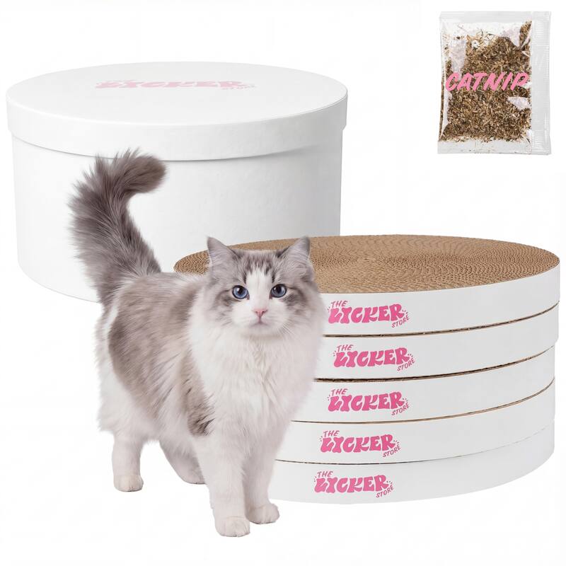 Kate 12" Cardboard Reversible Cat Scratcher Pad in Box with Catnip, (5-Pack) - Assembled - White
