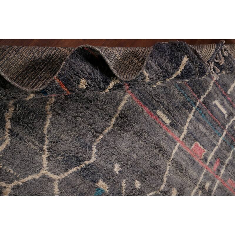 Grays & Blues Moroccan Area Rug Hand-Knotted Wool Carpet - 9'1" x 13'0"