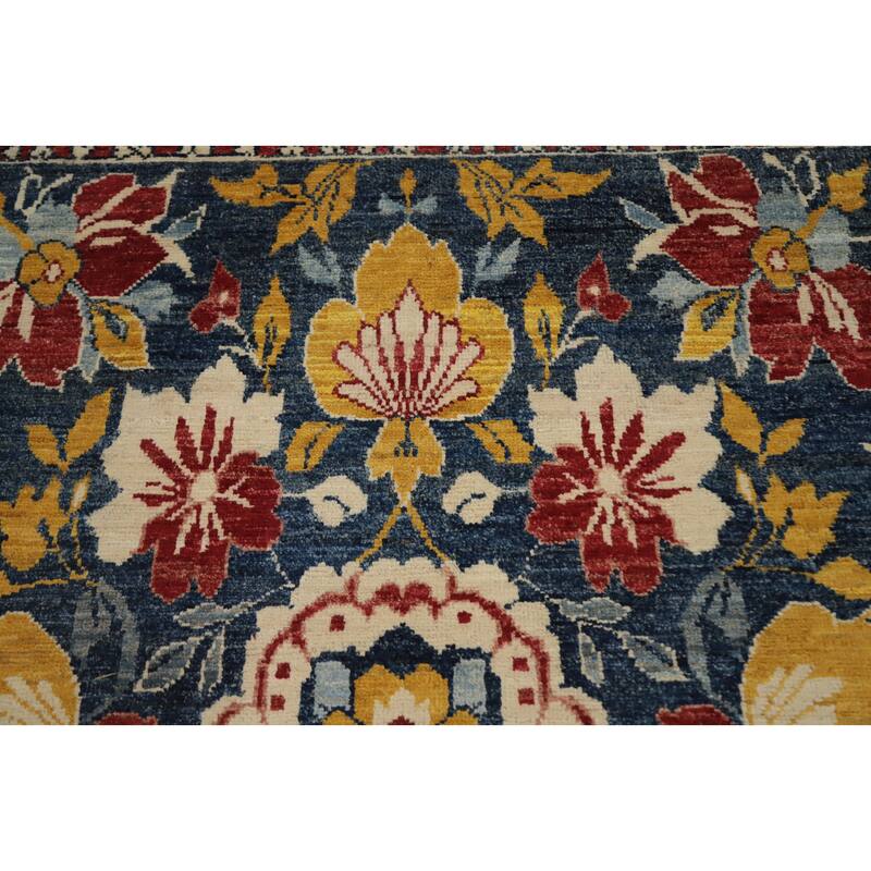 Hand Knotted Oriental 100% Wool Carpet Transitional Floral Navy Blue & Blues Oushak Area Rug - 6' 6'' X 5' 3''