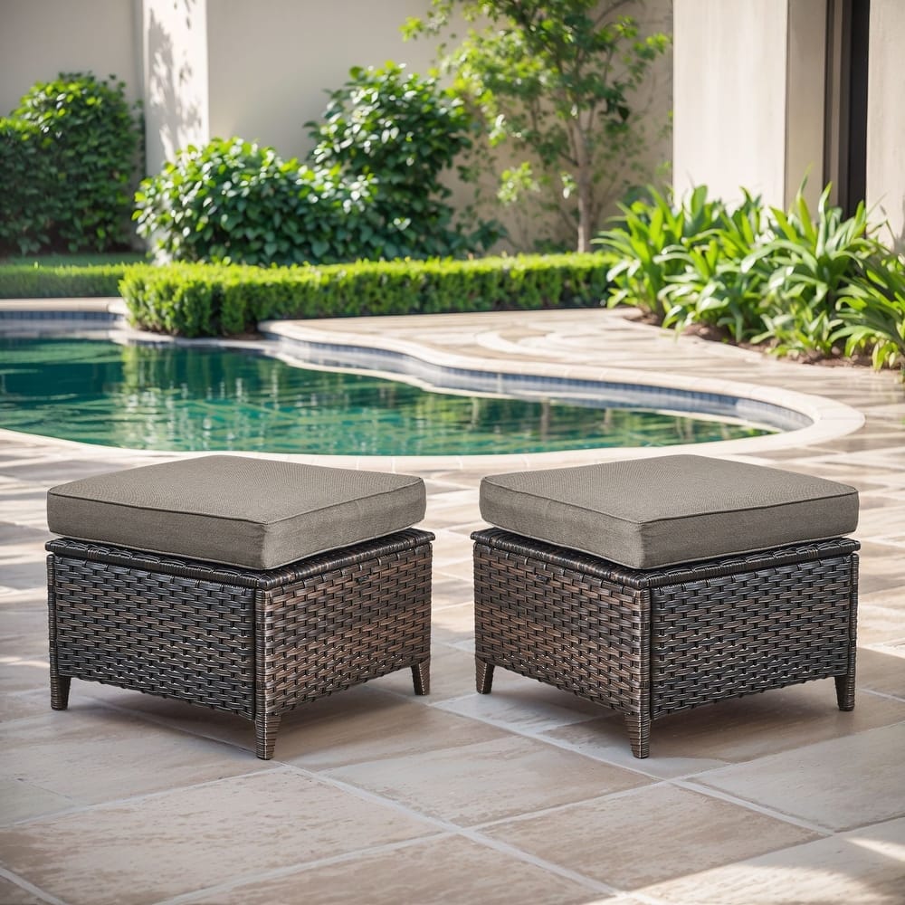 Gymojoy Outdoor Wicker Ottomans, Durable & Weather-Resistant with Olefin Cushions