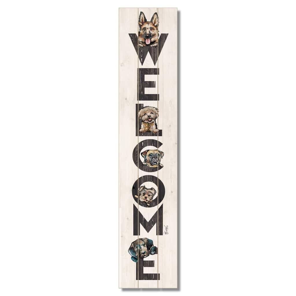 All Dogs Welcome Vertical Decorative Indoor/Outdoor Pallet Wood Sign 36" by 7.5" Made in the USA