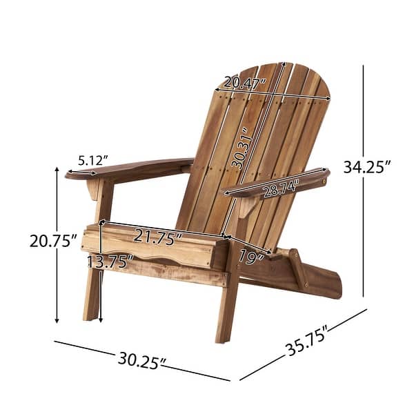 dimension image slide 2 of 5, Hanlee Acacia Wood Folding Adirondack Chair by Christopher Knight Home - 29.50" W x 35.75" D x 34.25" H