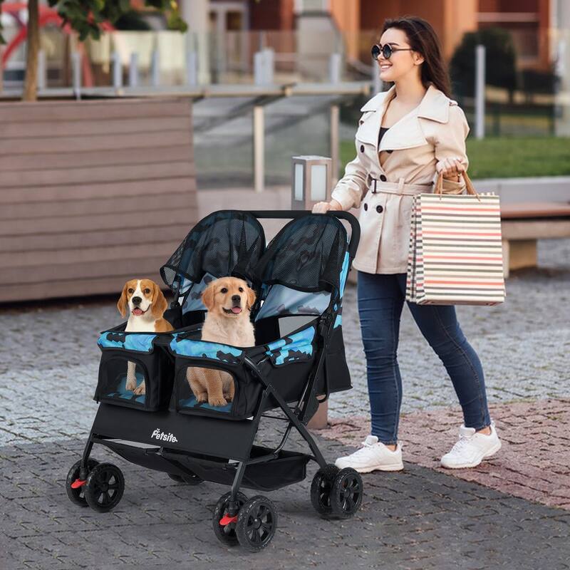 Gymax Double Pet Stroller w/ 2-seater Carrier Adjustable Sunshade